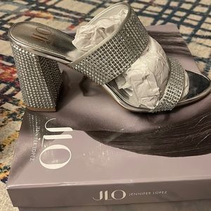 JLO heels, silver heel, size 8.5